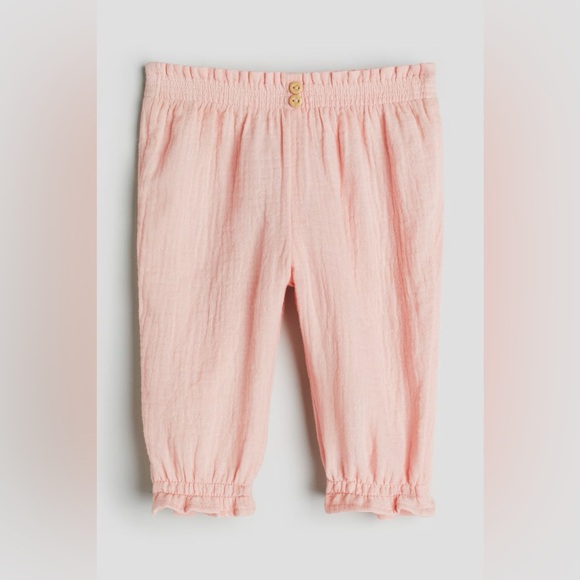H&M Baby Girls Kids Summer Beach Light Pink Soft Woven Pants Ruffle Trim 4T - Picture 1 of 2